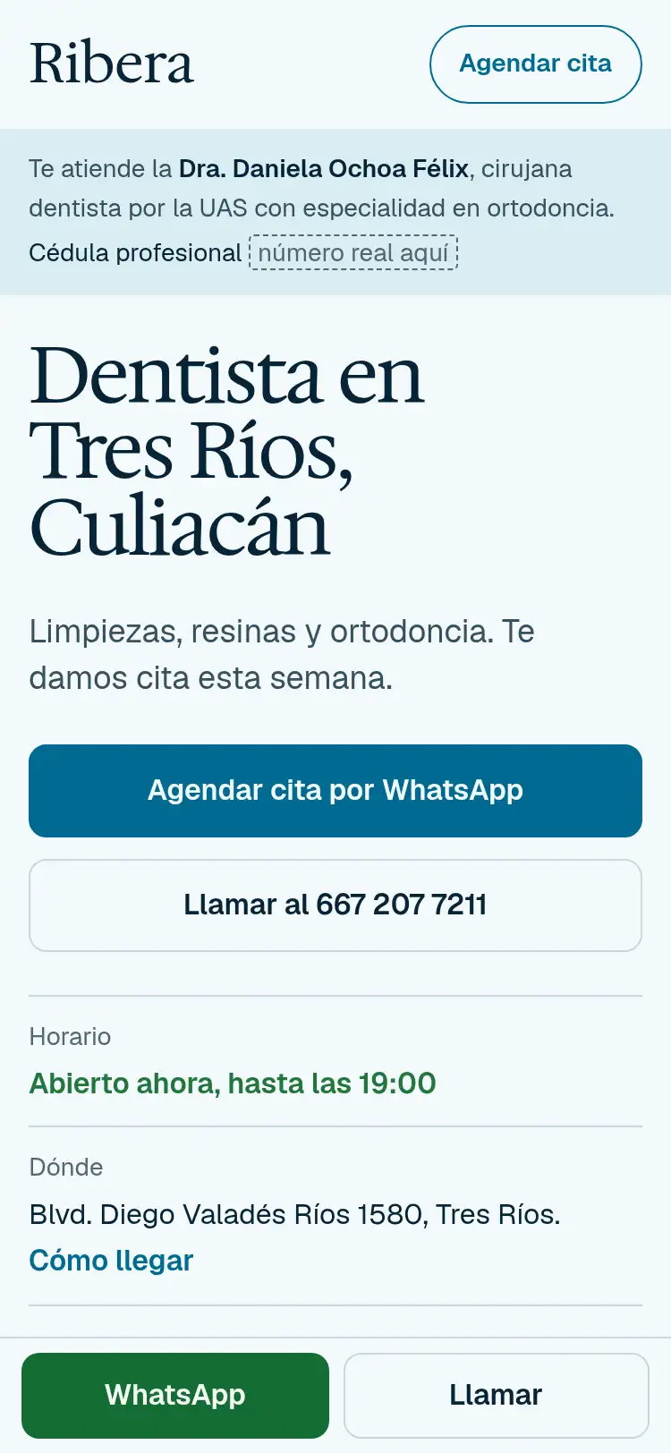 Abrir la demo en vivo de Dental Ribera, landing de consultorio dental